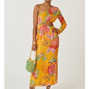 Farm Rio Anthropologie XL NWT Tropical One Shoulder Maxi Dress Resort Boho Luxe